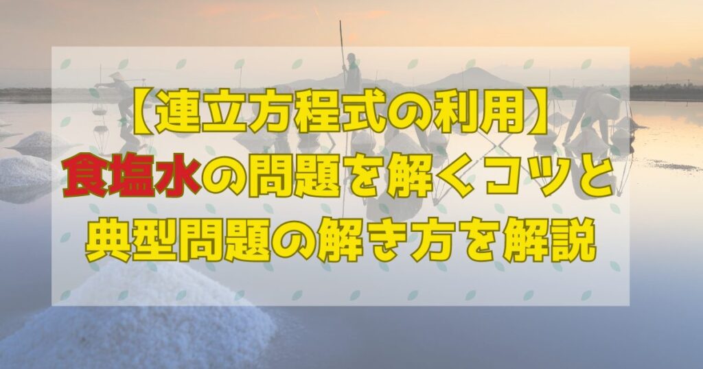 【連立方程式の利用】食塩水の問題を解くコツと典型問題の解き方を解説【苦手克服】