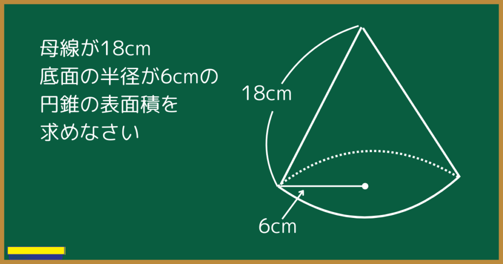 母線が18cm
底面の半径が6cmの
円錐の表面積を
求めなさい